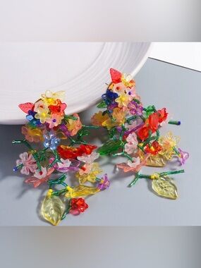 New Natasha FANCY  FLORAL LONG TASSEL STATEMENT EARRINGS